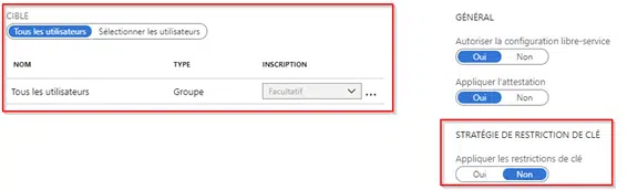 Image Restriction de clé Choix des utilisateurs pour activation de la clé ou carte FIDO2 sur Azure Active Directory