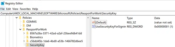 Registry_locale_poste Registry locale de votre poste pour activation authentification forte sur clé ou carte FIDO2