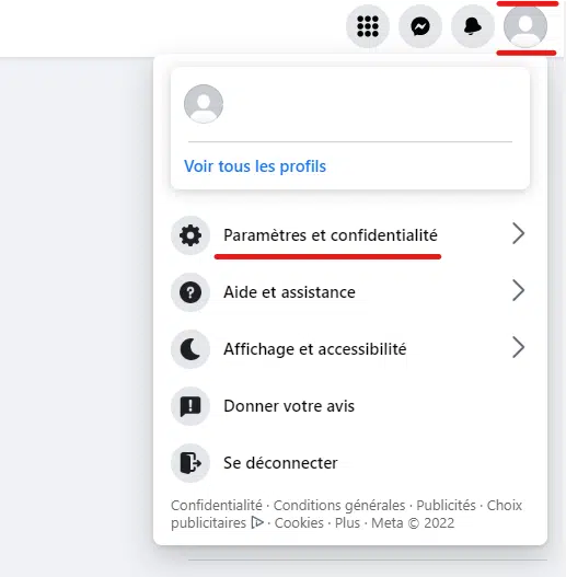 Etape 1 bis - Facebook Paramètres et confidentialité Tuto Facebook parametres Sécurité et confidentialité
