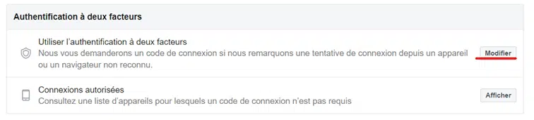 Etape 2 - Facebook authentification deux facteurs Tuto Facebook authentification à deux facteurs Winkeo FIDO U2F