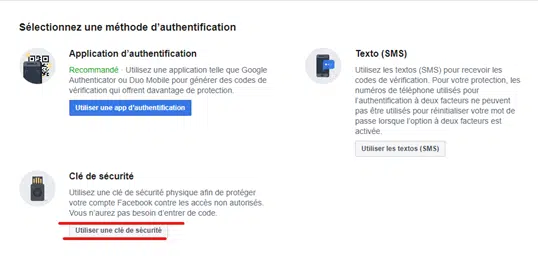 Etape 3 - Facebook utiliser une clé de sécurité Tuto Facebook Utiliser une clé de sécurité