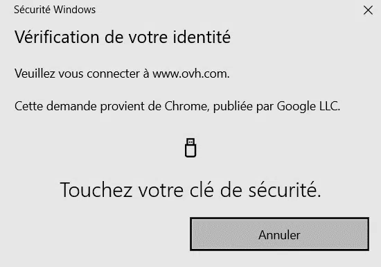 Futures connexions - Touchez votre clé de sécurité OVHcloud Futures connexions – Touchez votre clé de sécurité OVHcloud