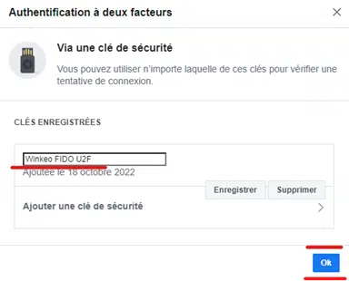 Nommer sa clé de sécurité Tuto Facebook Enregistrer et nommer une clé de sécurité