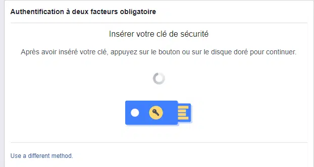 Pour future connexion Facebook - Insérer votre clé de sécurité Pour future connexion Facebook – Insérer votre clé de sécurité