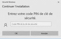 Continuer l'installation et entrez code PIN clé pour Twitter
