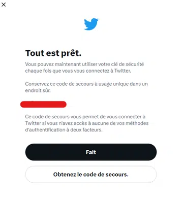 Tout est prêt pour se connecter avec une clé de sécurité sur Twitter