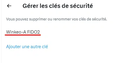 Gérer les clés de sécurité Winkeo FIDO sur Twitter