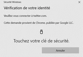 Vérification de votre identité Twitter - Touchez votre clé de sécurité