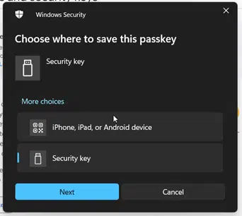 Pop-up Clé d'accès sur Google - utiliser un autre appareil