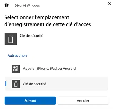 Pop-up Clé d'accès sur Google - utiliser un autre appareil