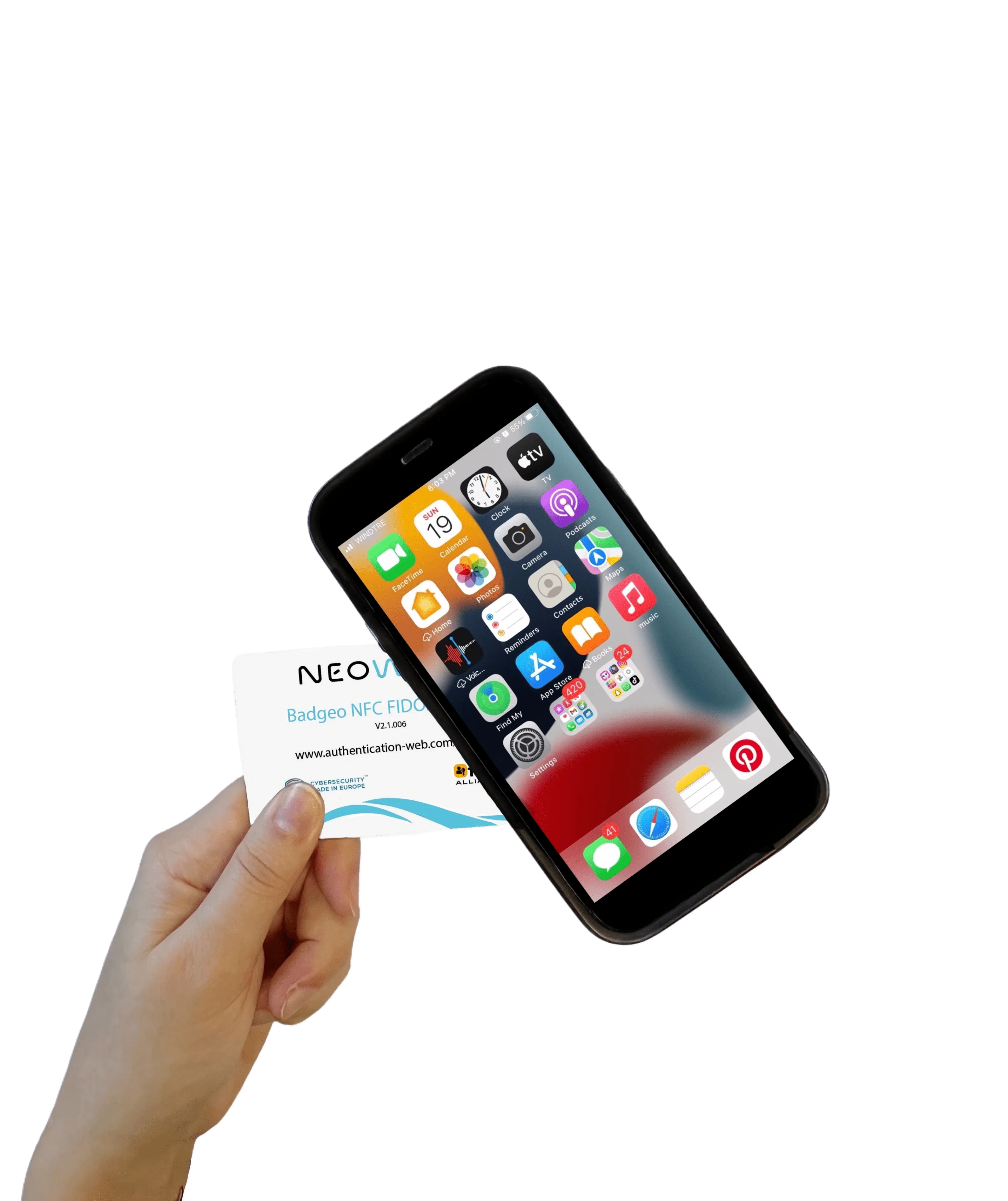 Carte à puce sans contact NFC Badgeo NFC FIDO2 avec smartphone