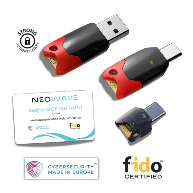 Clé de sécurité USB-A Winkeo2J-A FIDO2, certifiée FIDO L1 pour une authentification sur le Web et le Cloud ans mot de passe (Passkey)