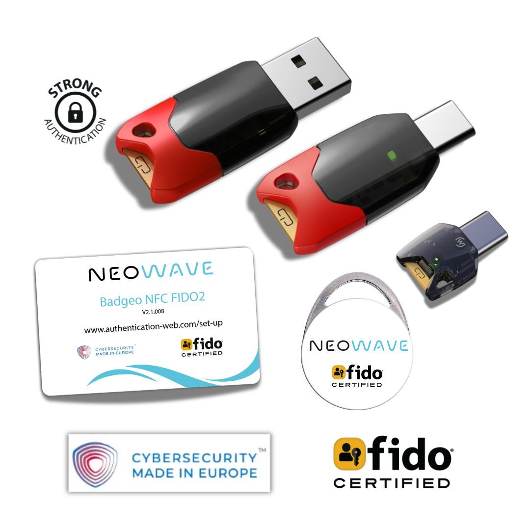 Clé de sécurité USB-A Winkeo2J-A FIDO2, certifiée FIDO L1 pour une authentification sur le Web et le Cloud ans mot de passe (Passkey)